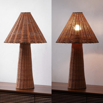 Kara 26.5" Modern Coastal Woven Rattan Tapered Cylinder LED Table Lamp
